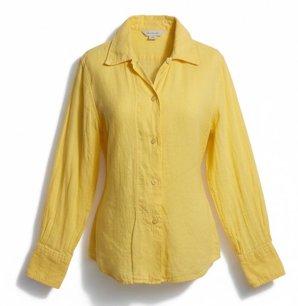 J.Jill 100% Linen Shirt Yellow Dandelion Coastal Lagenlook Long Sleeve Spring L